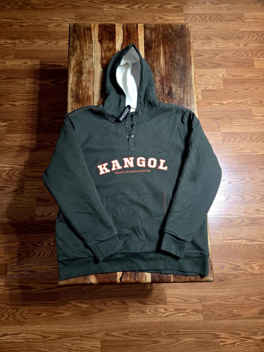 Kangol Men’s Olive Green Heavyweight Pullover Hoodie. Size X-Large